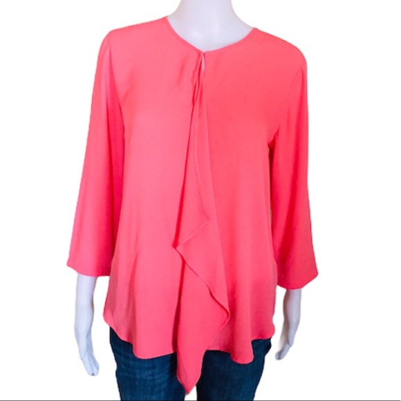 VAN HEUSEN Waterfall/Flowy Style Blouse/Top With 3/4 Sleeves Coral Pink Sz Small - Picture 1 of 10